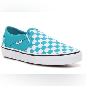 Checkered Asher vans teal/white womans 6/kids 4.5